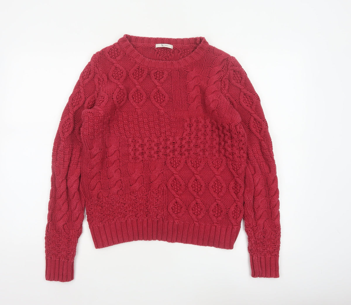 TU Women Red Size 12 Cable-Knit Cotton Blend Pullover Jumper