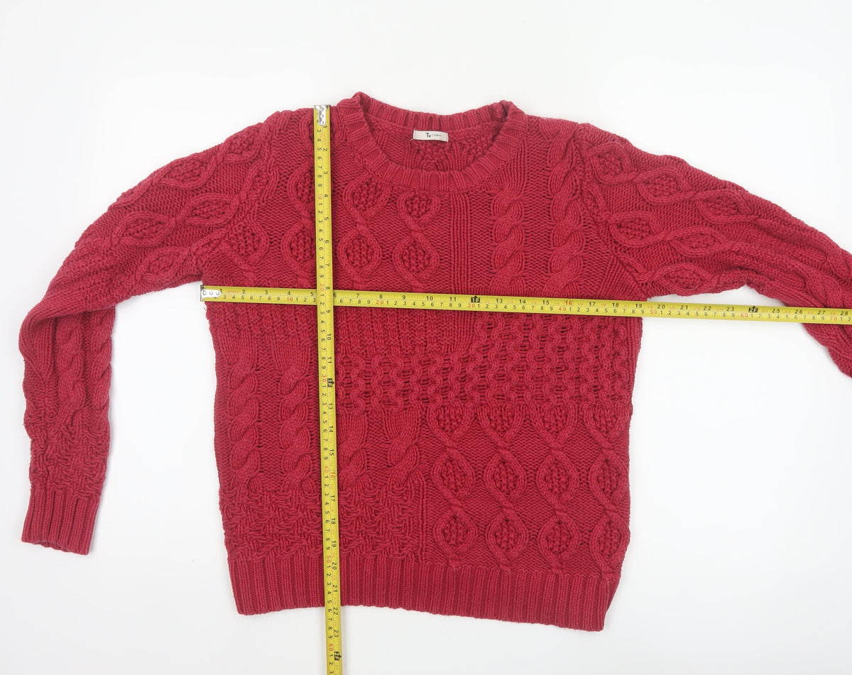 TU Women Red Size 12 Cable-Knit Cotton Blend Pullover Jumper