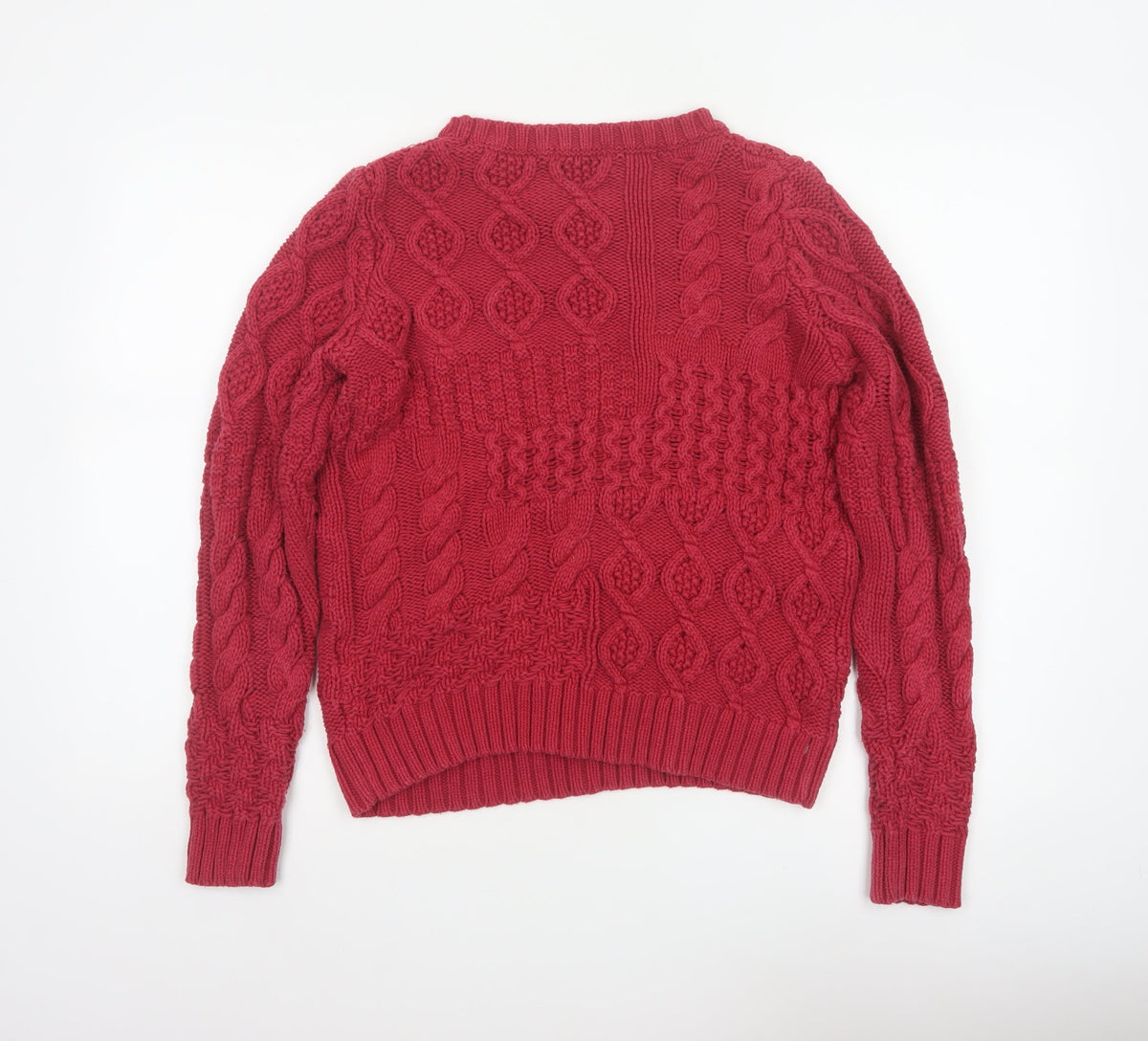 TU Women Red Size 12 Cable-Knit Cotton Blend Pullover Jumper
