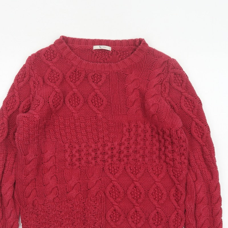 TU Women Red Size 12 Cable-Knit Cotton Blend Pullover Jumper