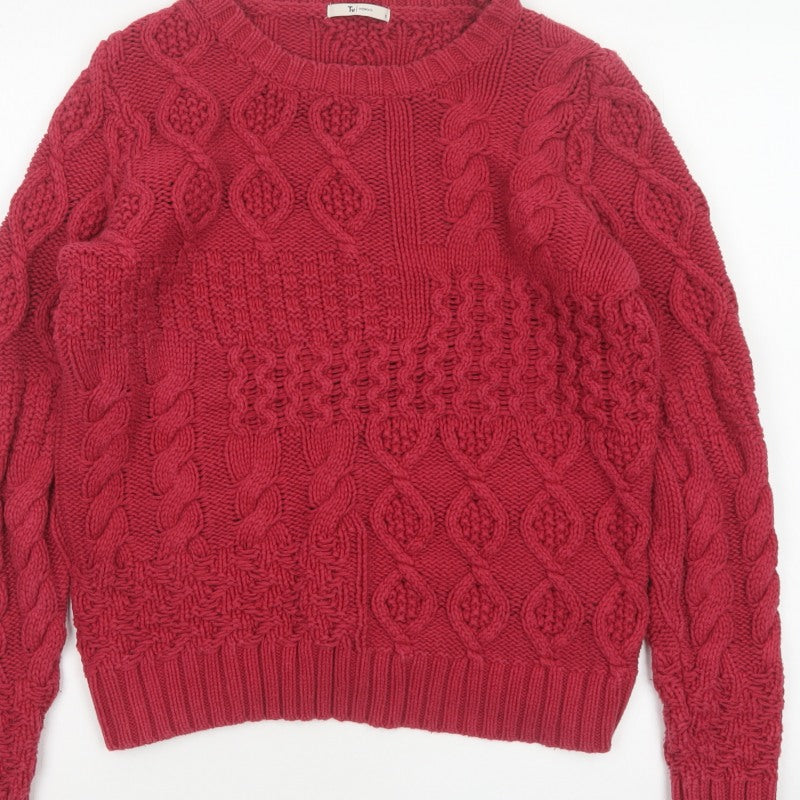 TU Women Red Size 12 Cable-Knit Cotton Blend Pullover Jumper