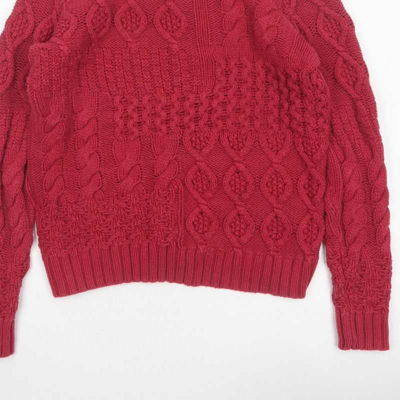 TU Women Red Size 12 Cable-Knit Cotton Blend Pullover Jumper