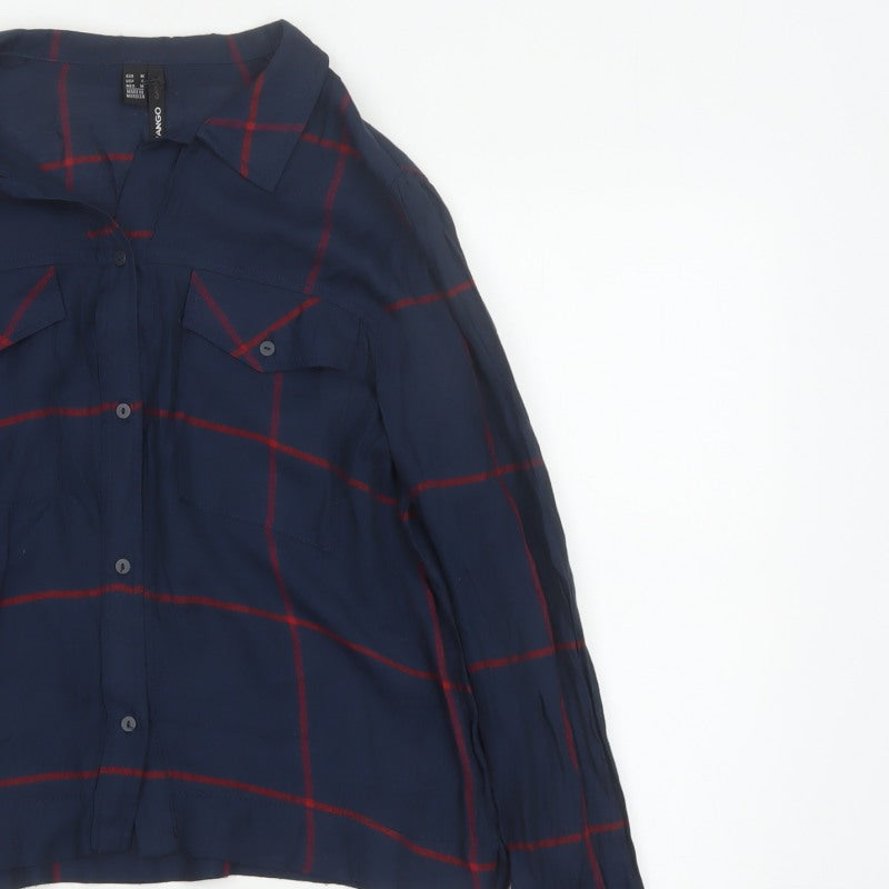 Mango Women’s Blue Red Check Button-Up Shirt UK 10 Long Sleeve