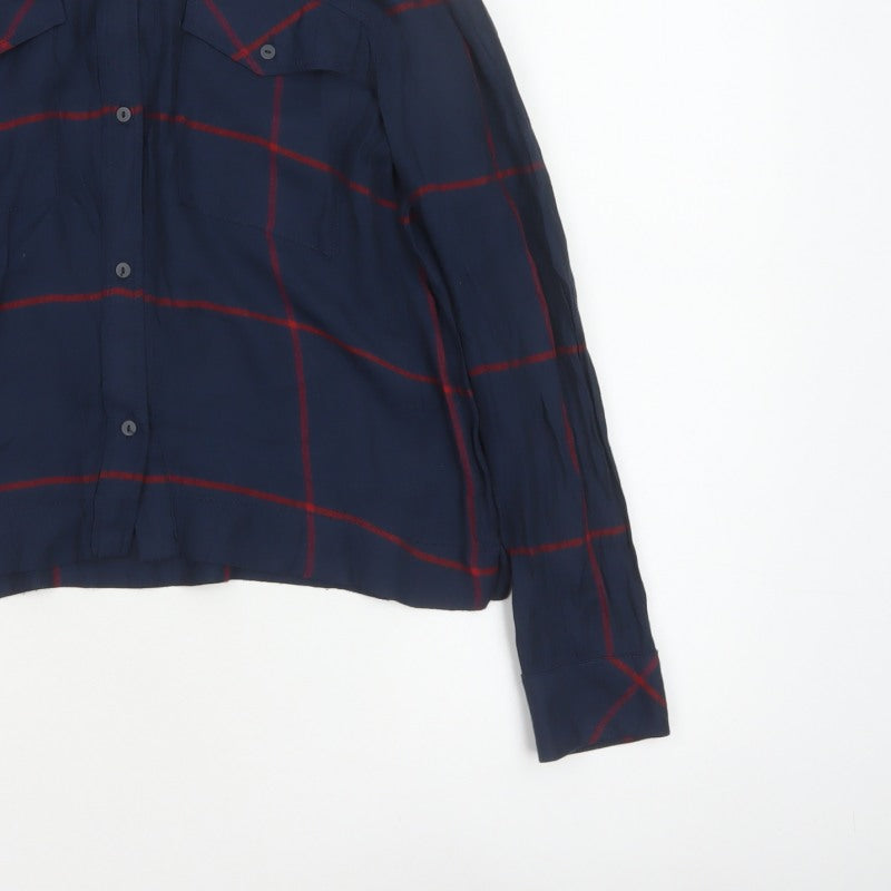 Mango Women’s Blue Red Check Button-Up Shirt UK 10 Long Sleeve