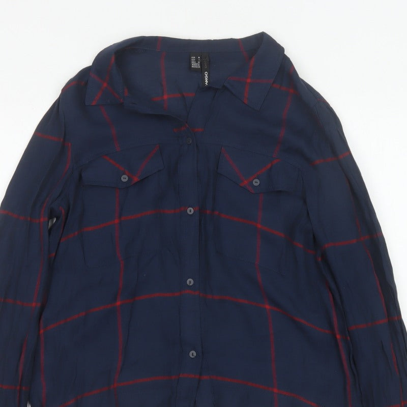 Mango Women’s Blue Red Check Button-Up Shirt UK 10 Long Sleeve