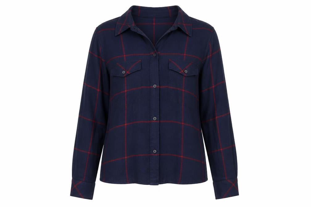 Mango Women’s Blue Red Check Button-Up Shirt UK 10 Long Sleeve