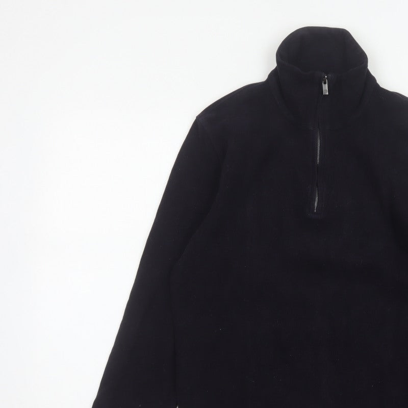 Massimo Dutti Men’s Black L Quarter Zip Velvet High Neck Sweatshirt