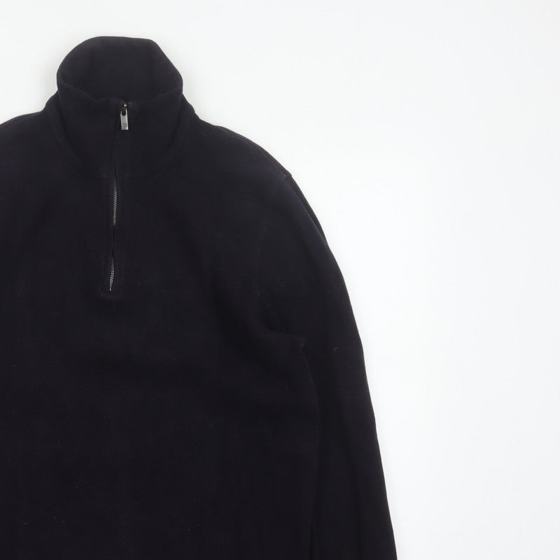 Massimo Dutti Men’s Black L Quarter Zip Velvet High Neck Sweatshirt