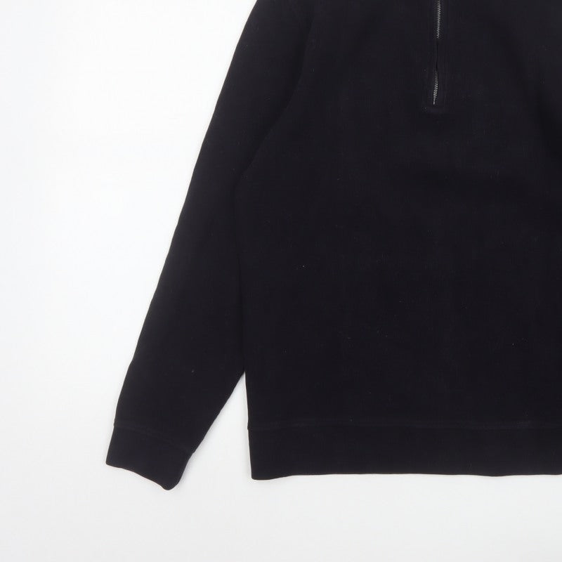 Massimo Dutti Men’s Black L Quarter Zip Velvet High Neck Sweatshirt