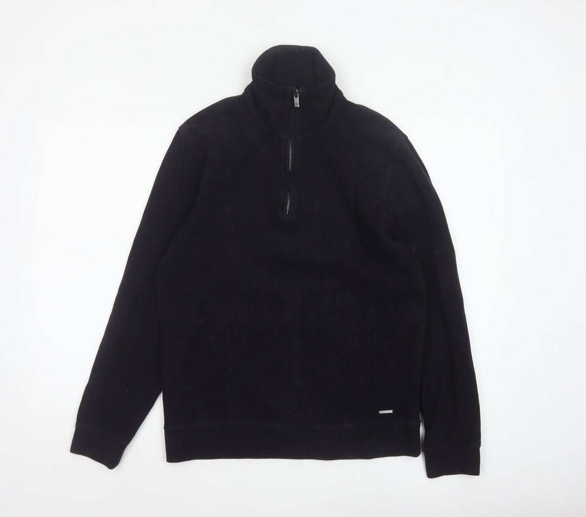 Massimo Dutti Men’s Black L Quarter Zip Velvet High Neck Sweatshirt
