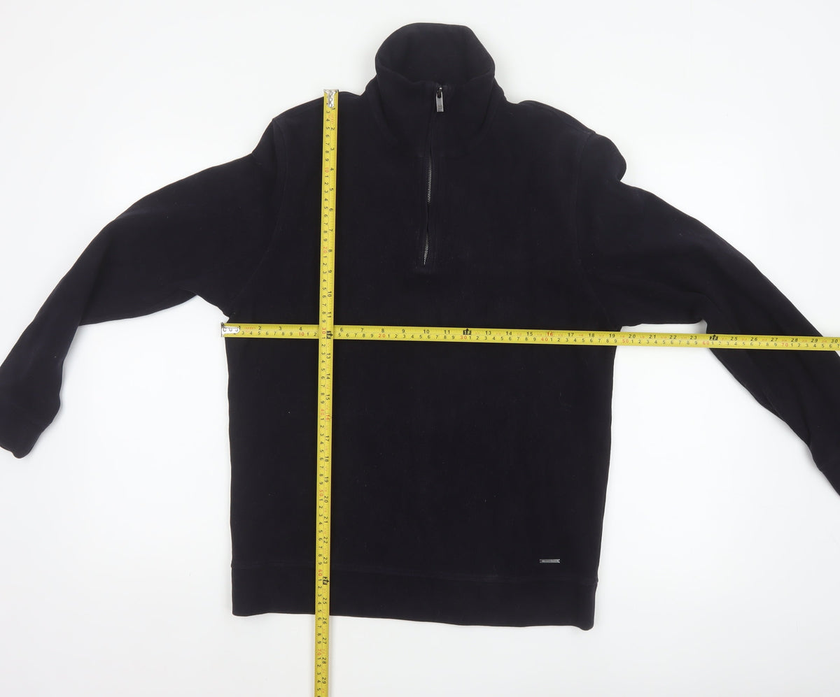 Massimo Dutti Men’s Black L Quarter Zip Velvet High Neck Sweatshirt