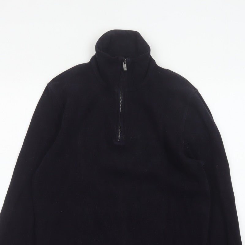 Massimo Dutti Men’s Black L Quarter Zip Velvet High Neck Sweatshirt