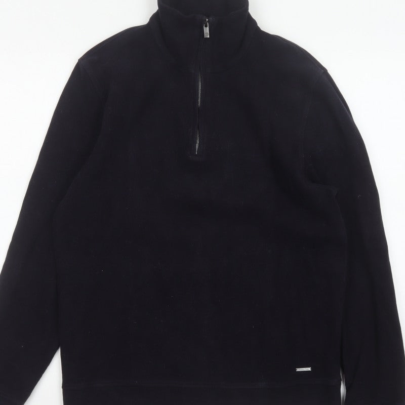 Massimo Dutti Men’s Black L Quarter Zip Velvet High Neck Sweatshirt