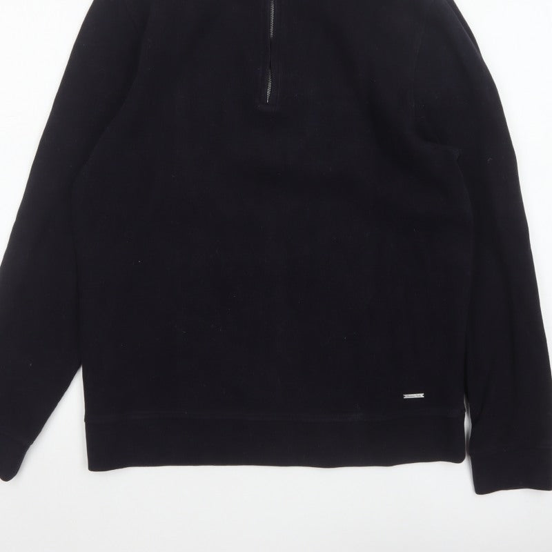 Massimo Dutti Men’s Black L Quarter Zip Velvet High Neck Sweatshirt