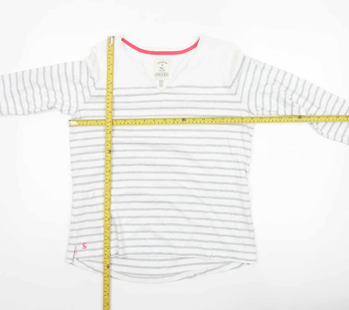 Joules Women White Grey Striped Ringer V-Neck Top Size 14