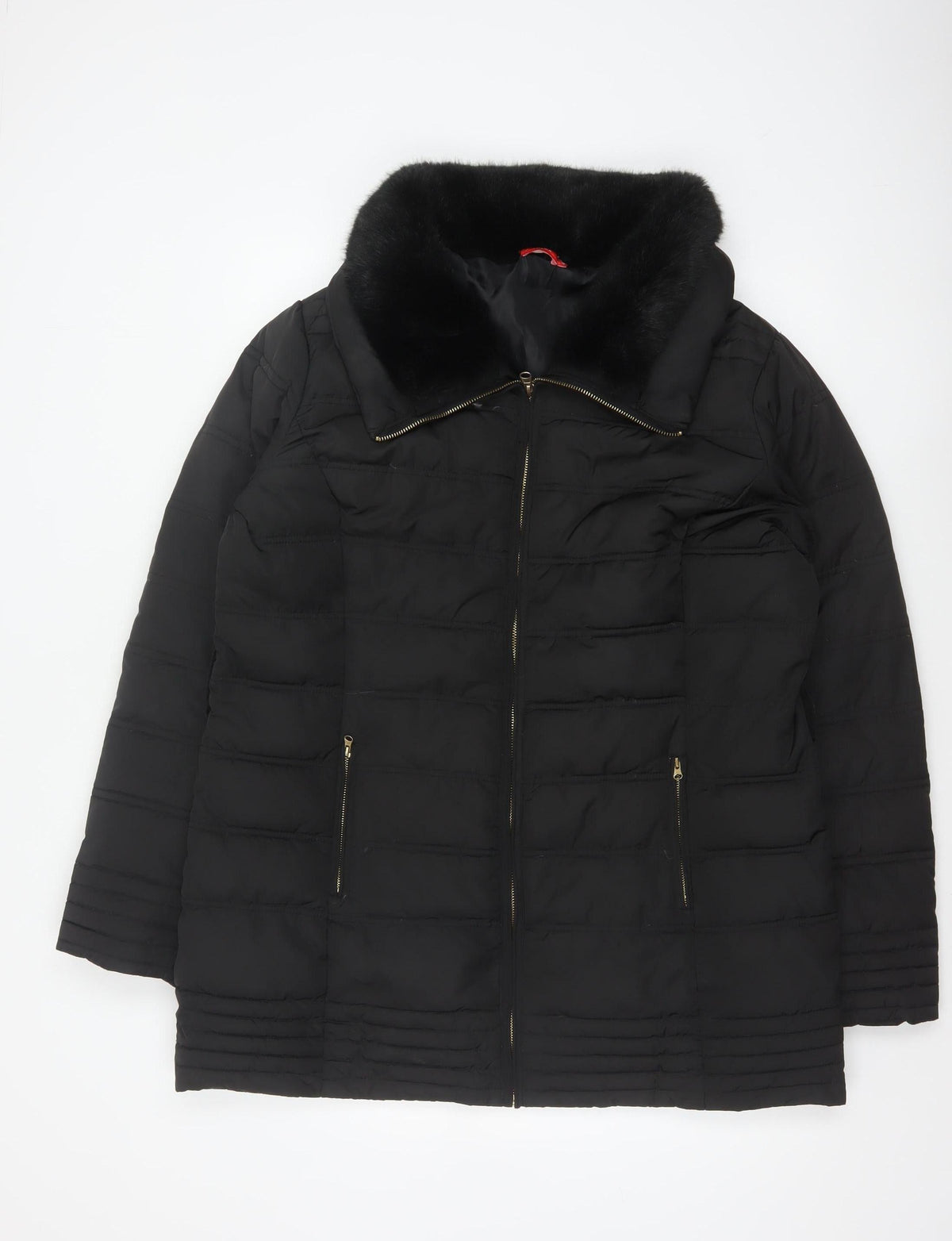 Tissaia Women’s Black Size 20 Quilted Puffer Coat Fur Trim