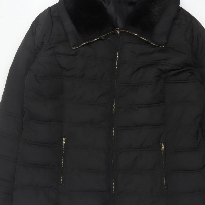 Tissaia Women’s Black Size 20 Quilted Puffer Coat Fur Trim