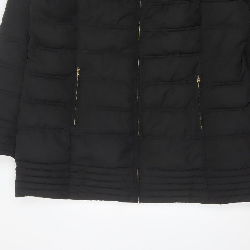 Tissaia Women’s Black Size 20 Quilted Puffer Coat Fur Trim