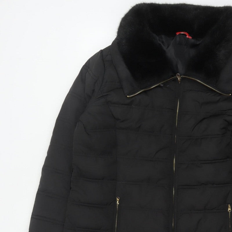 Tissaia Women’s Black Size 20 Quilted Puffer Coat Fur Trim