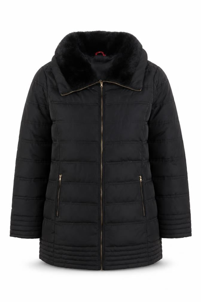 Tissaia Women’s Black Size 20 Quilted Puffer Coat Fur Trim