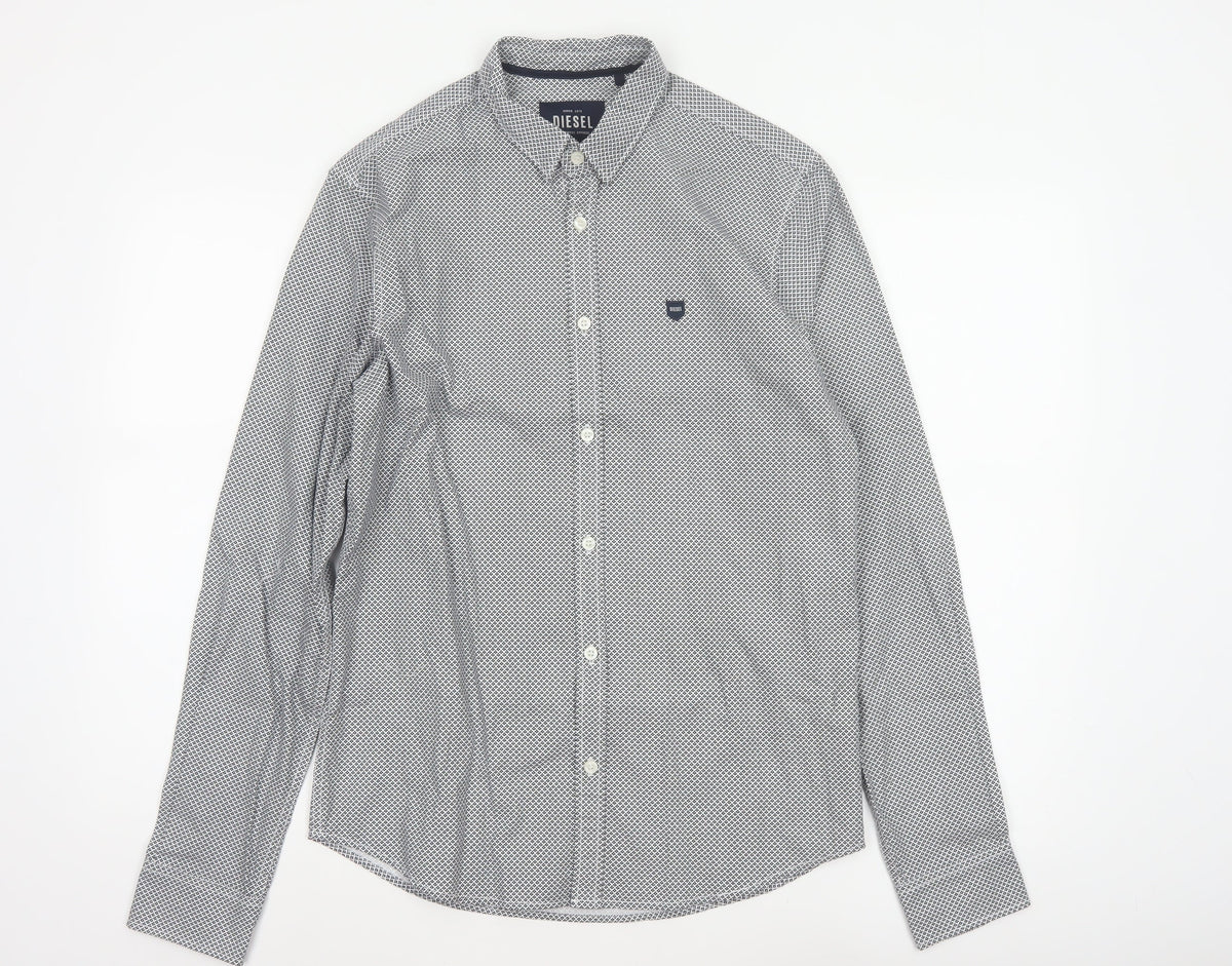 Diesel Men's Black White Geometric Print Button-Up Shirt M
