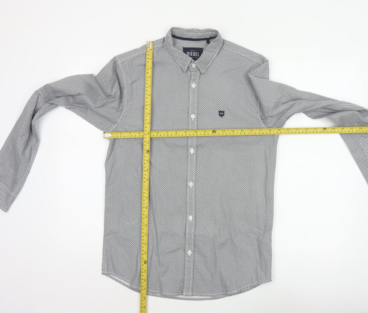 Diesel Men's Black White Geometric Print Button-Up Shirt M