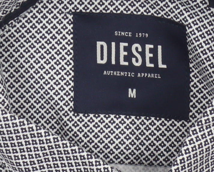 Diesel Men's Black White Geometric Print Button-Up Shirt M