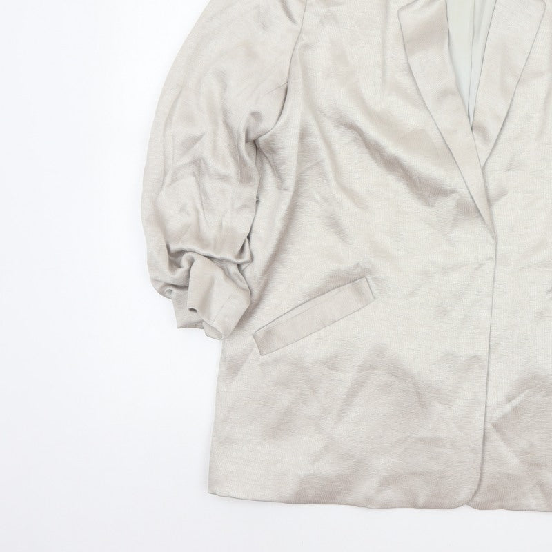 River Island Women Beige Size 12 Long Lined Notch Lapel Blazer