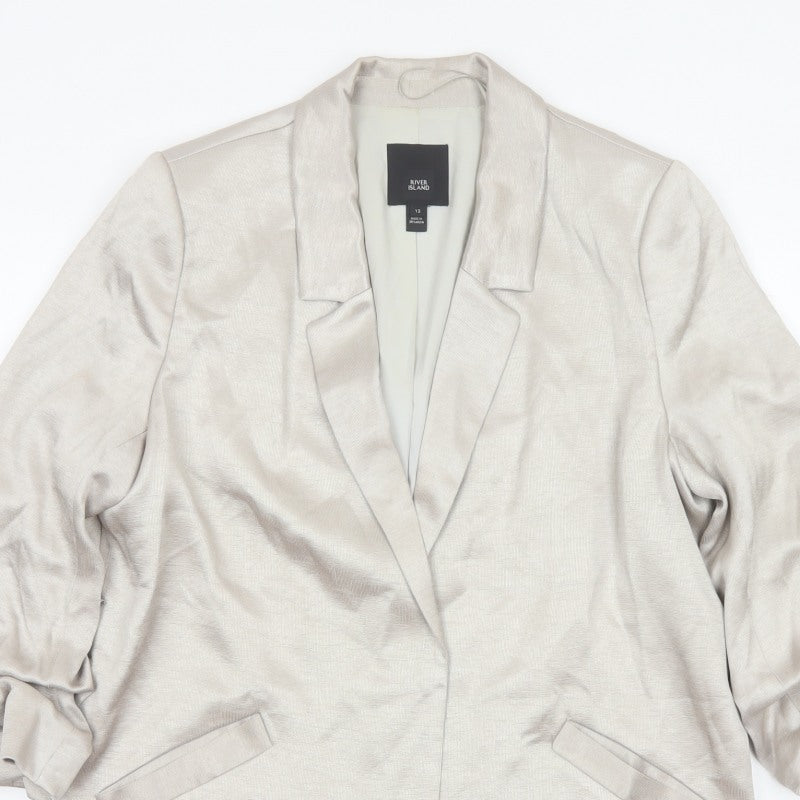 River Island Women Beige Size 12 Long Lined Notch Lapel Blazer