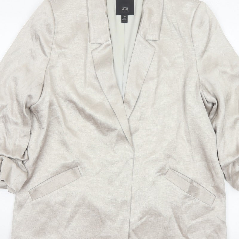 River Island Women Beige Size 12 Long Lined Notch Lapel Blazer