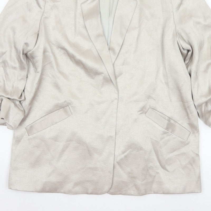 River Island Women Beige Size 12 Long Lined Notch Lapel Blazer