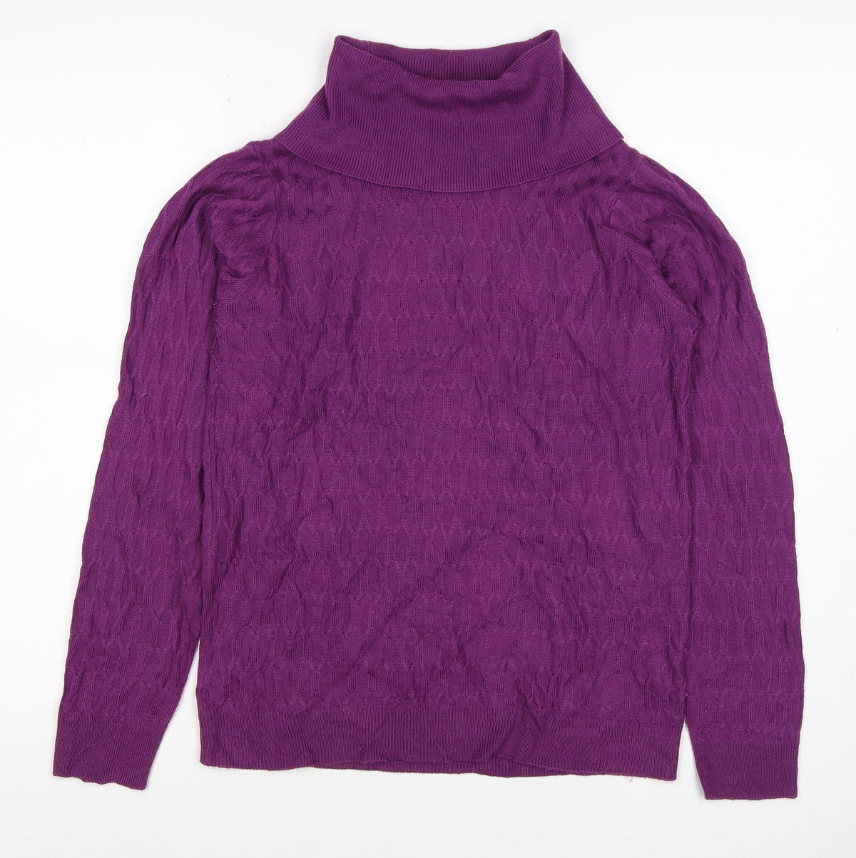 ISLE Essentials Women’s Purple S Cable Knit Roll Neck Jumper