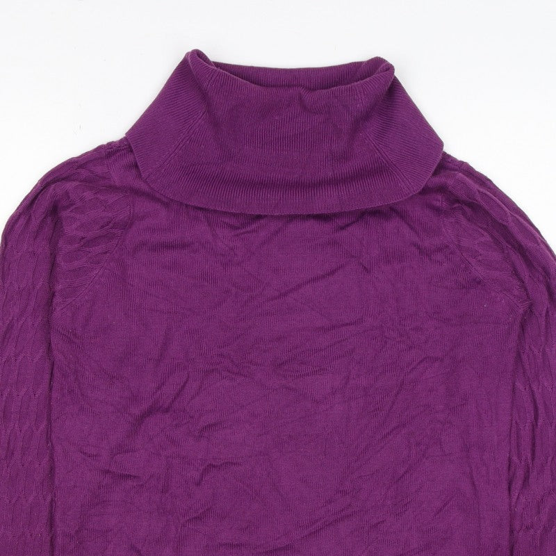 ISLE Essentials Women’s Purple S Cable Knit Roll Neck Jumper