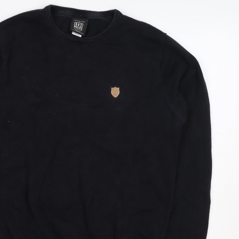 883 Police Men’s Black M Crew Neck Logo Knit Pullover Jumper