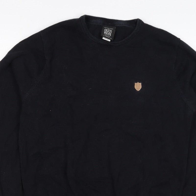883 Police Men’s Black M Crew Neck Logo Knit Pullover Jumper