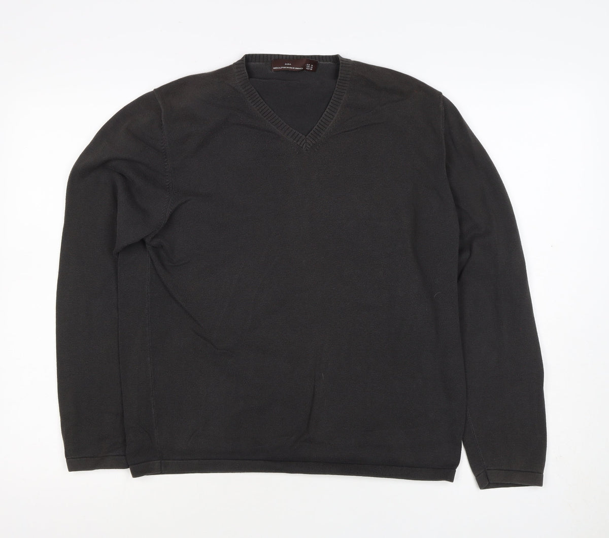 Zara Men’s Black M V-Neck Cotton Knit Pullover Jumper Classic