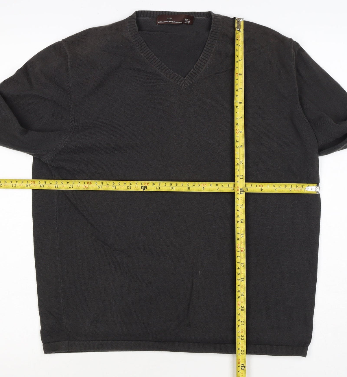 Zara Men’s Black M V-Neck Cotton Knit Pullover Jumper Classic