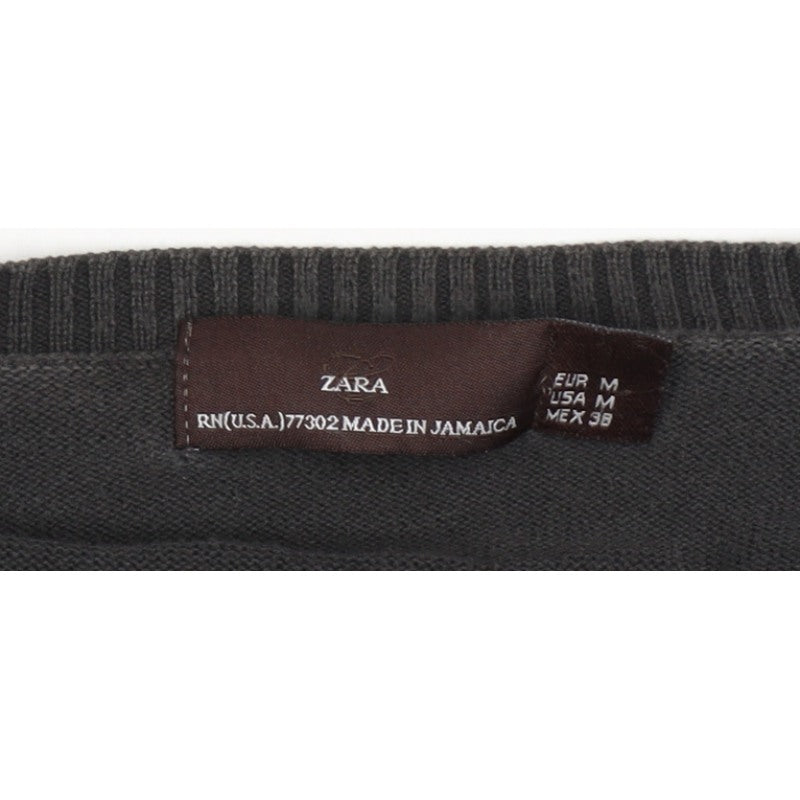 Zara Men’s Black M V-Neck Cotton Knit Pullover Jumper Classic