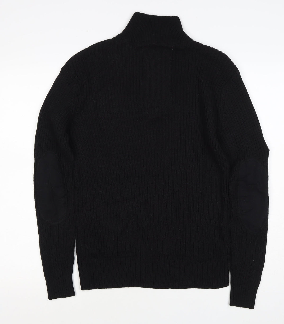 Crosshatch Men's Black M Button Henley Cable Knit Cotton Jumper