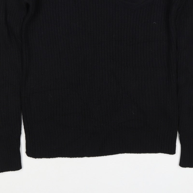 Crosshatch Men's Black M Button Henley Cable Knit Cotton Jumper