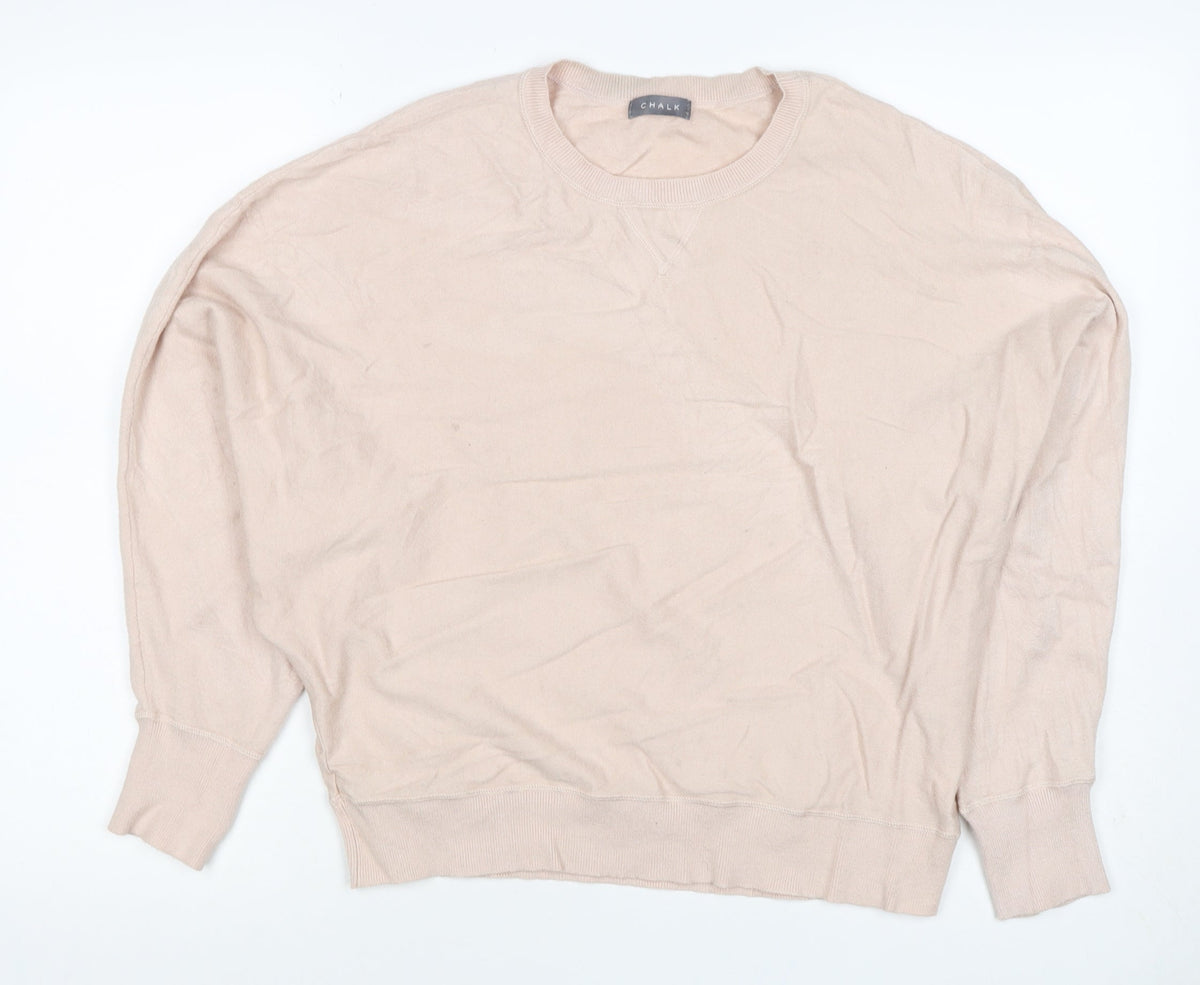 Chalk Women Beige One Size Crew Neck Long Sleeve Relaxed Pullover Jumper