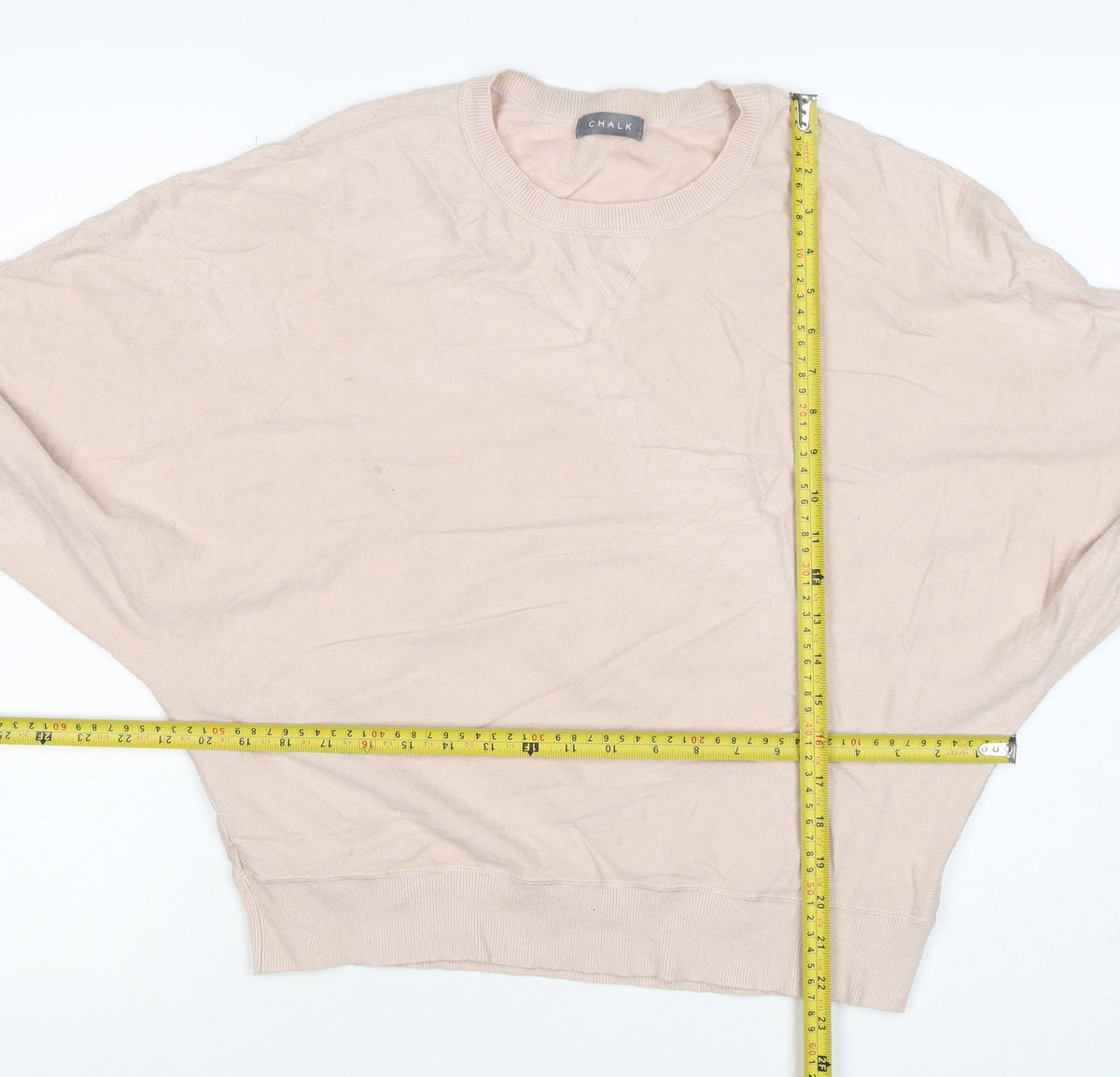 Chalk Women Beige One Size Crew Neck Long Sleeve Relaxed Pullover Jumper