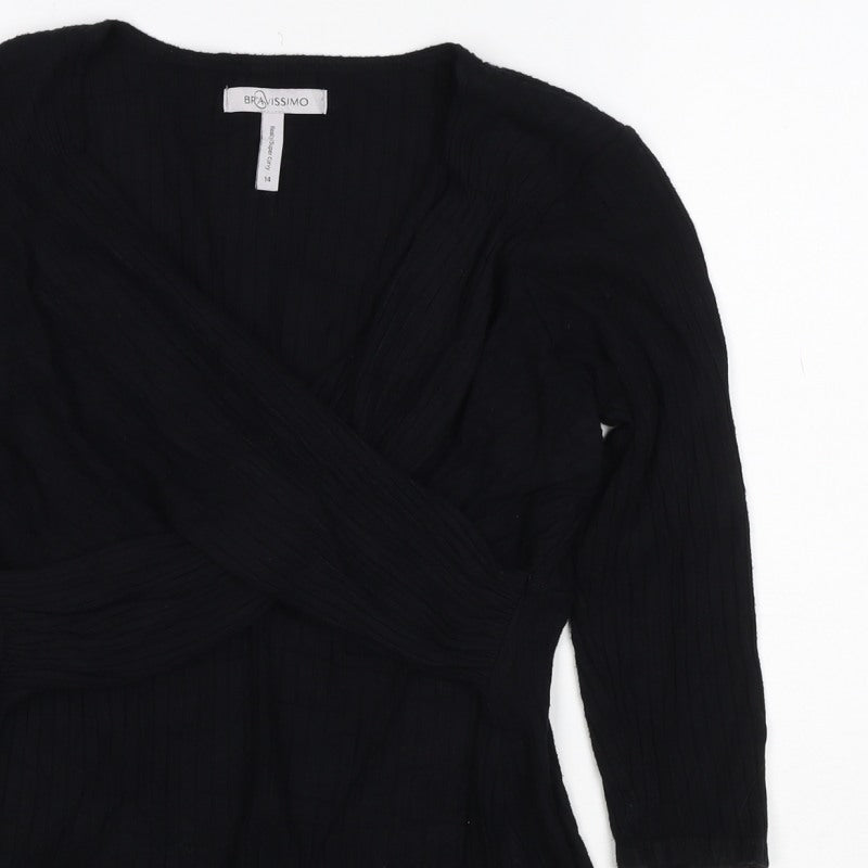 Bravissimo Women Black UK 14 Really Super Curvy Rib Knit Wrap Top