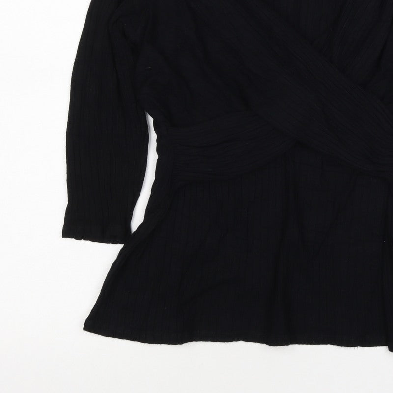 Bravissimo Women Black UK 14 Really Super Curvy Rib Knit Wrap Top