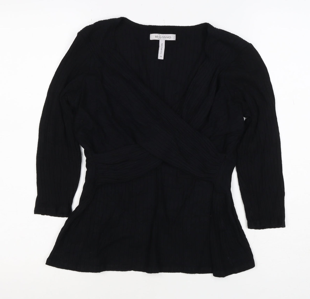Bravissimo Women Black UK 14 Really Super Curvy Rib Knit Wrap Top