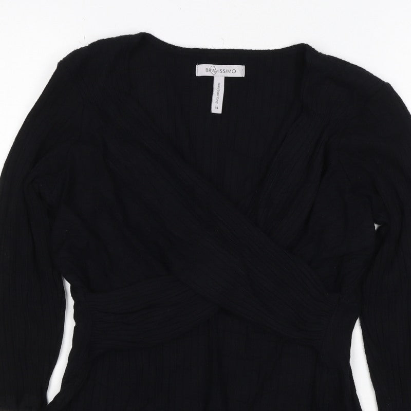 Bravissimo Women Black UK 14 Really Super Curvy Rib Knit Wrap Top