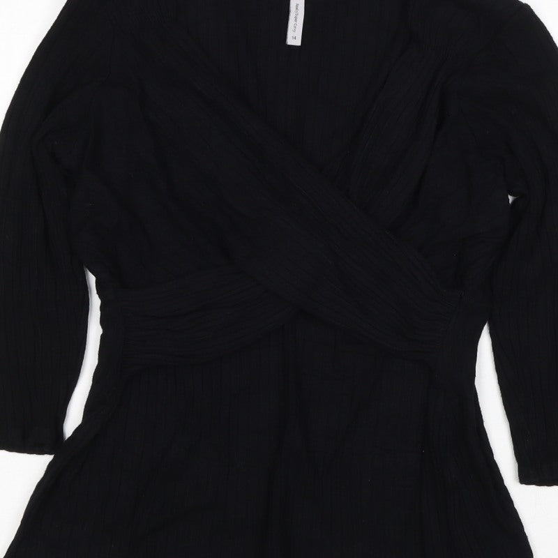 Bravissimo Women Black UK 14 Really Super Curvy Rib Knit Wrap Top