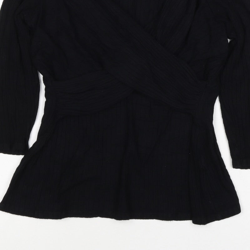 Bravissimo Women Black UK 14 Really Super Curvy Rib Knit Wrap Top
