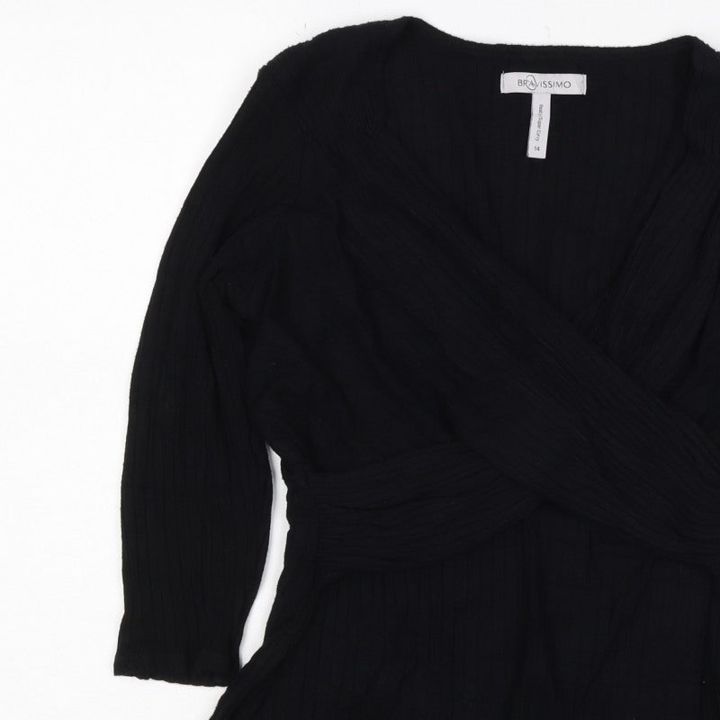 Bravissimo Women Black UK 14 Really Super Curvy Rib Knit Wrap Top