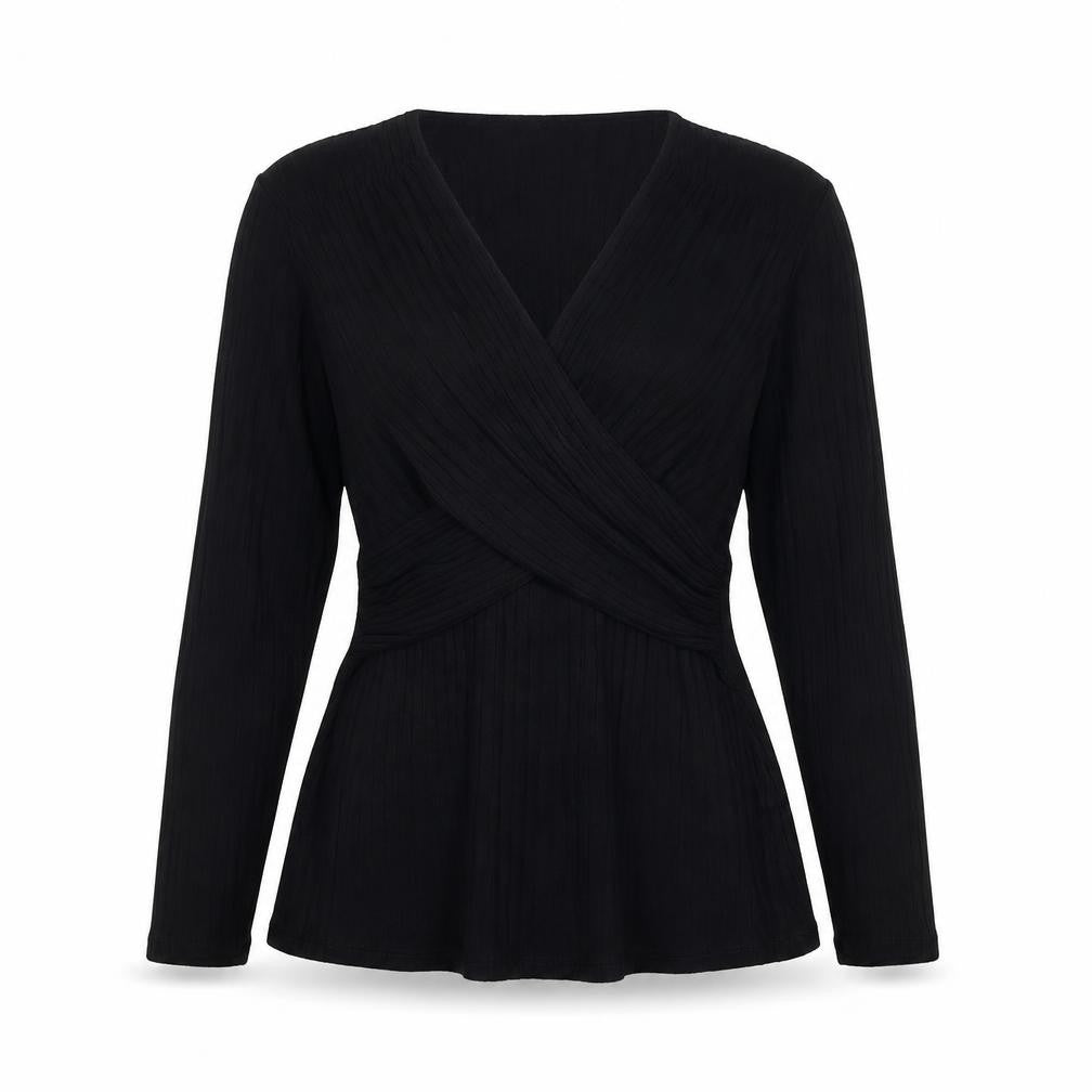 Bravissimo Women Black UK 14 Really Super Curvy Rib Knit Wrap Top